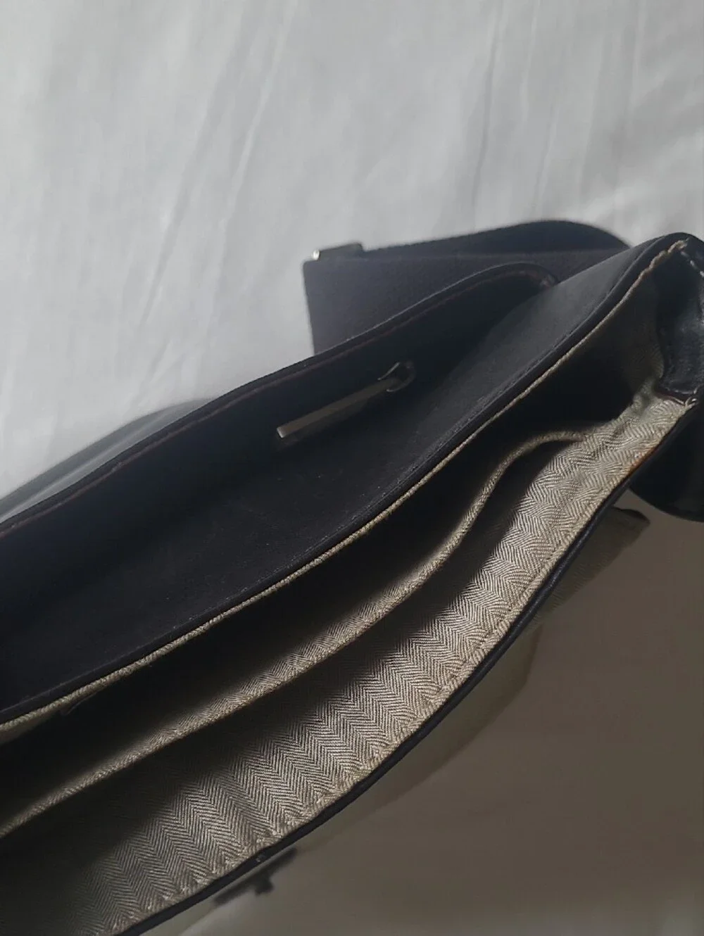 Jack Spade Black Smooth Leather Crossbody Messenger Bag. Web Strap 11X12.5X3.5